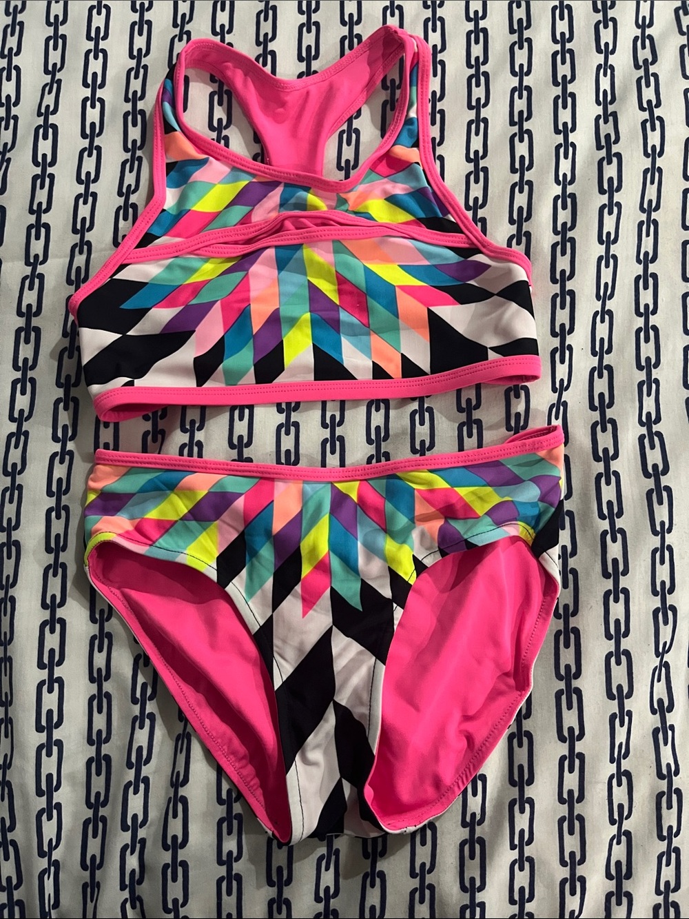 Justice Pink Neon Geo Two-Piece Girls' Swim Bikini